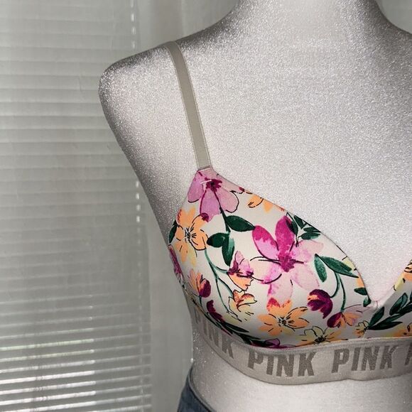 PINK VS 32B Ivory Pink Floral Padded Push-up Bra - Picture 5 of 12